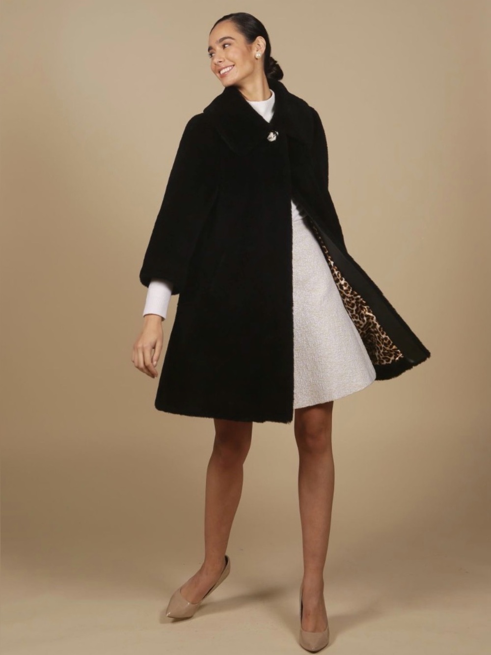 SANTINNI London Vivien Wool Swing Coat in Nero Black - XL